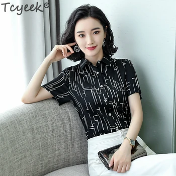 

Tcyeek Womens Tops and Blouses Real Silk Blouse Plus Size Shirts Elegant Office Ladies Wear Summer Short Sleeve Shirt LWL1571