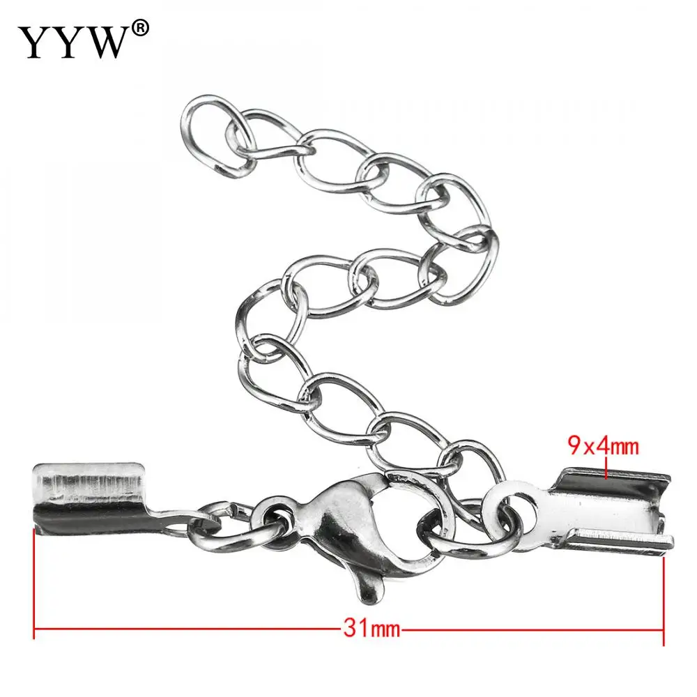 100pcs Stainless Steel Clips Ends Cord Tips With Lobster Clasp and