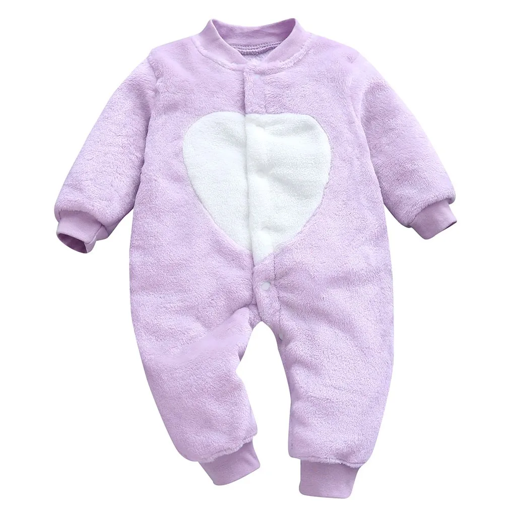 Комбинезоны Детские Одежда для новорожденных девочек и мальчиков с принтом любящего сердца осенне-весенний хлопковый комбинезон с героями мультфильмов для малышей - Цвет: Purple
