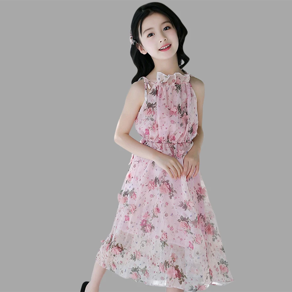 Girls Kids Summer Floral Print Patchwork Lace Sun Dress Sun Dress Age 3-11 Years