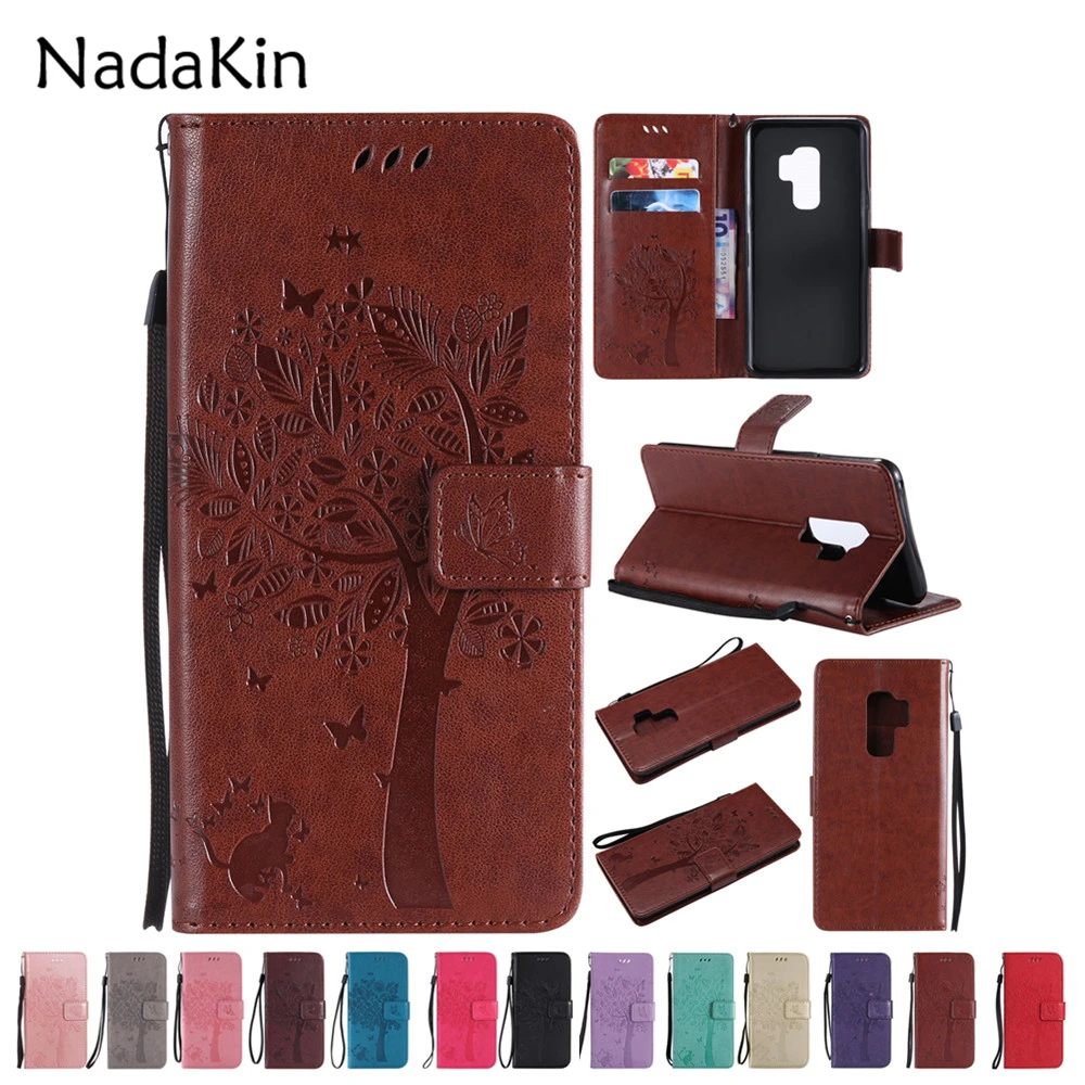 

Tree Painted Leather Wallet Flip Cover Case for Samsung Galaxy S6 S7 Edge A6 S8 S9 Plus Note 8 Xcover 4 J4 J6 J8 2018 EU J7 Duo
