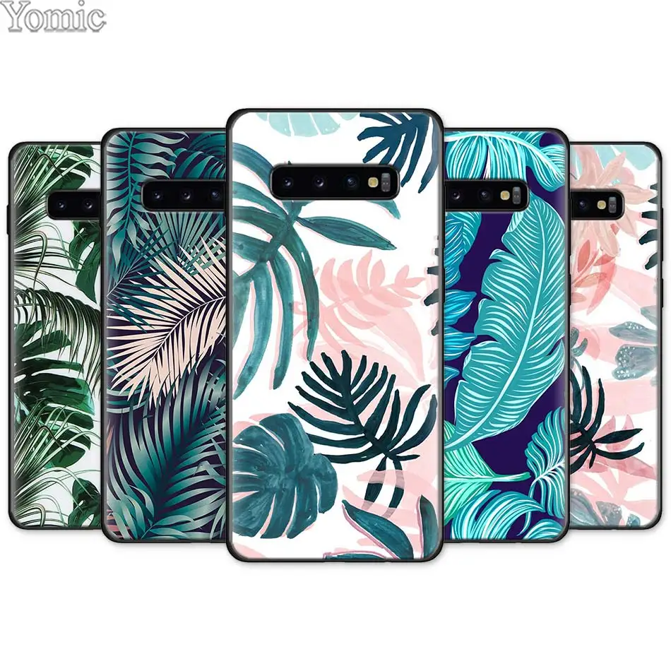 

Tropical Green Plant leaf Black Silicone Soft TPU Case for Samsung Galaxy S10e S10 S8 S9 Plus S7 Note 8 9 A40 A50 A70 Case Cover