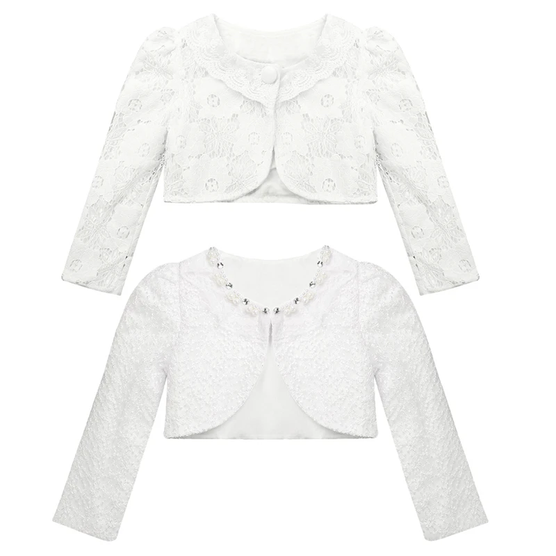 Cardigan de Manga Jaqueta de Renda Bolero para Vestido de Noiva Crianças Meninas Rendas Cardigan Longa Bolero Partido Roupa Branca 3 Cheap Jaquetas e casacos