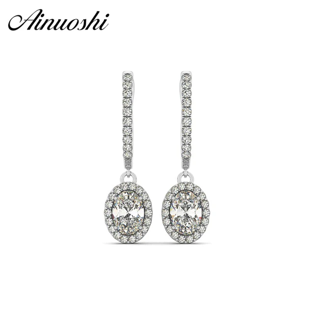 Ainuoshi 925 Sterling Silver Women Drop Earrings 3 Carats Hearts Ainuoshi 925 Sterling Silver Women Drop Earrings 3 Carats Hearts Arrows Halo Oval Cut Anniversary Lover Jewelry