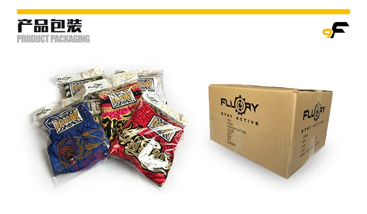 Fluory bordado leão muay thai shorts diferentes cores kick boxing shorts