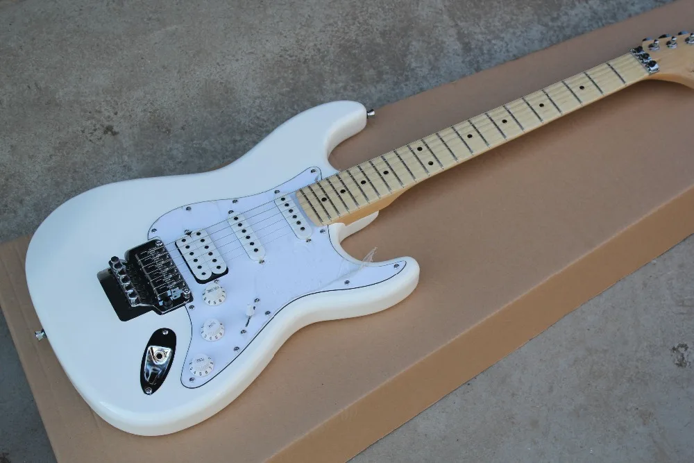 

Free shipping High Quality stratocaster electric guitar white color big headstock with Floyd rose tremolo 2017 stratocaster