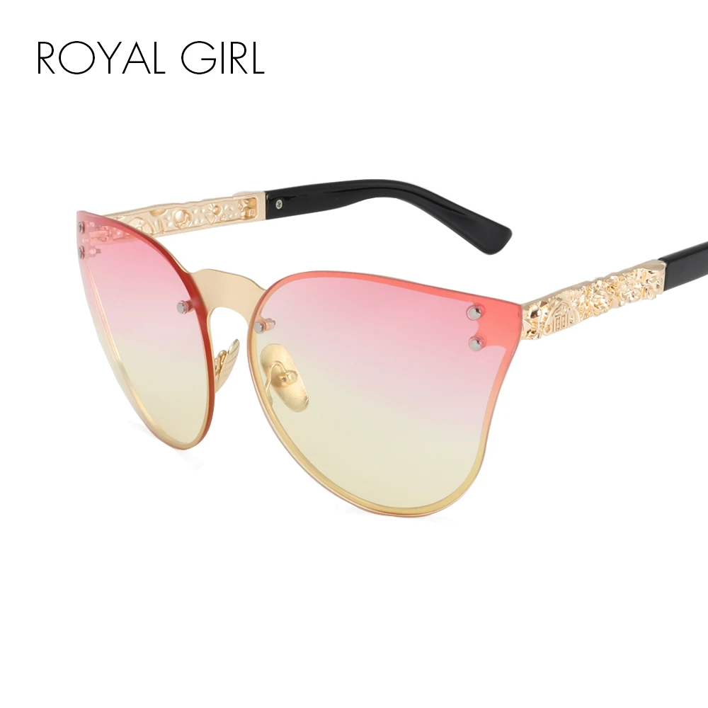 ROYAL GIRL Rimless Sunglasses Women Cat Eye Brand Designer Sun Sunglasses Female Oversize