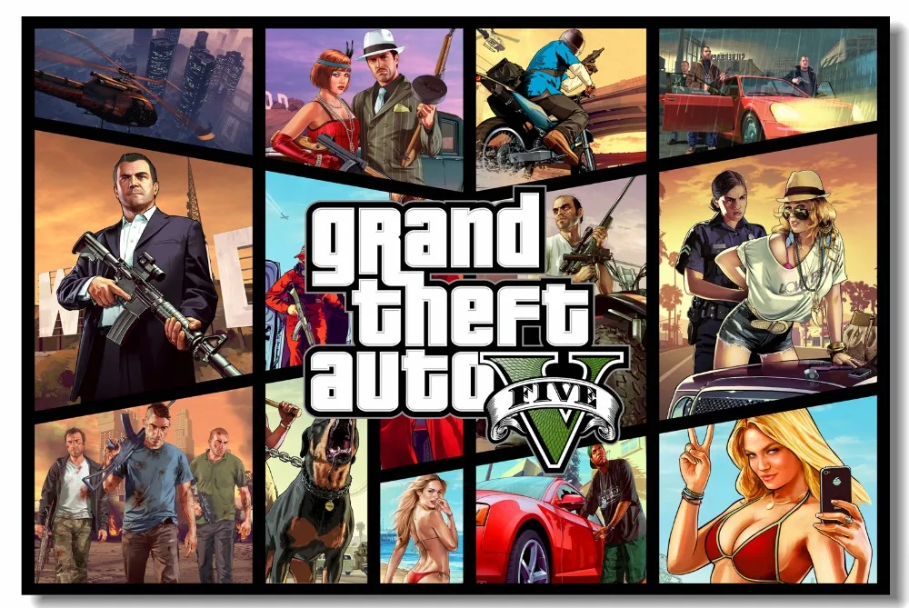 Custom Canvas Wall พิมพ์ GTA 5วิดีโอโปสเตอร์เกม Grand Theft Auto V วอ