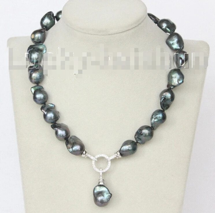 

FREE shipping> >>>NEW 17" 18mm Baroque black-blue Reborn keshi pearls necklace 18KGP j10363 new