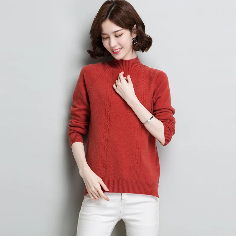 ^*Best Offers XL 100%Wool Sweater Brand Women's Short Thicken Sweater 2019 Autumn Winter New Solid Color Sweater Irregular Bottoming Pullovers