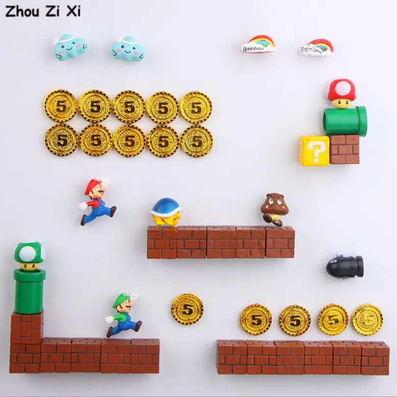 

Mini Super Mario Magnets Fridge Toys Figures Set Decorative Luigi Mushroom Bomb Toad Refrigerator Bowser Brick Figurine Toys