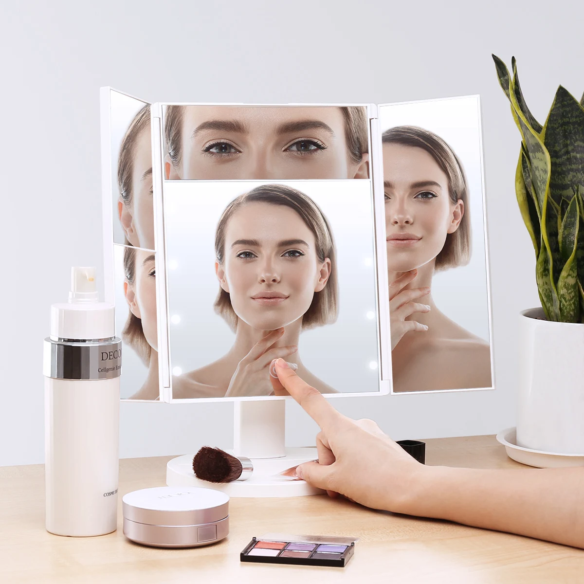 

Makeup Mirror 8 LED Lighted Touch Screen 3X/2X/5X Magnification Foldable Adjustable Maquiagem LED Mirror