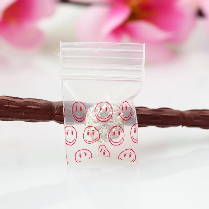 300pcs 3x4cm Zip Lock Bags Face Print Clear Poly Bag Recyclable Mini