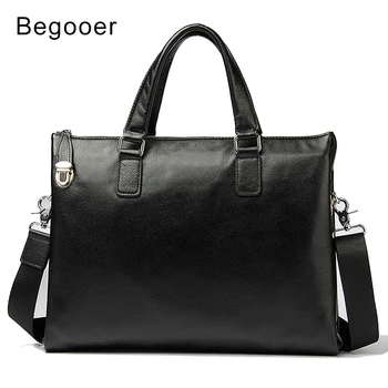 

Men Briefcase Genuine Leather Shoulder Bags Laptop Bag Leather Handbags Simple Men's Bags Anti-Theft Business Briefcase Black