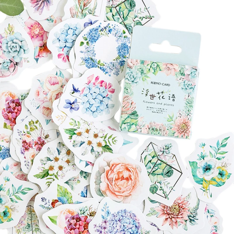 

46pcs/lot Flowers Leaves Life Album Paper Lable Stickers Scrapbooking Adhesive Stickers DIY Decoration Diary&Album School Office