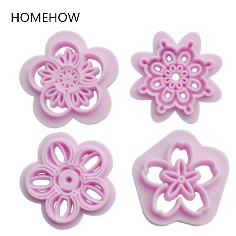 

4PCS/Lot Flower Cookie Decorative Tools 5.5-4.5cm ABS Plastic Flower Petal Printing Presser Kitchen Stencils DIY Baking Mold