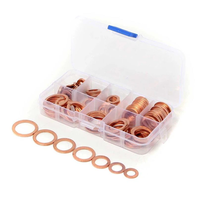 120PCS/Set Sump Plug Assortment Washer 8 Sizes Solid Copper Washers Kit