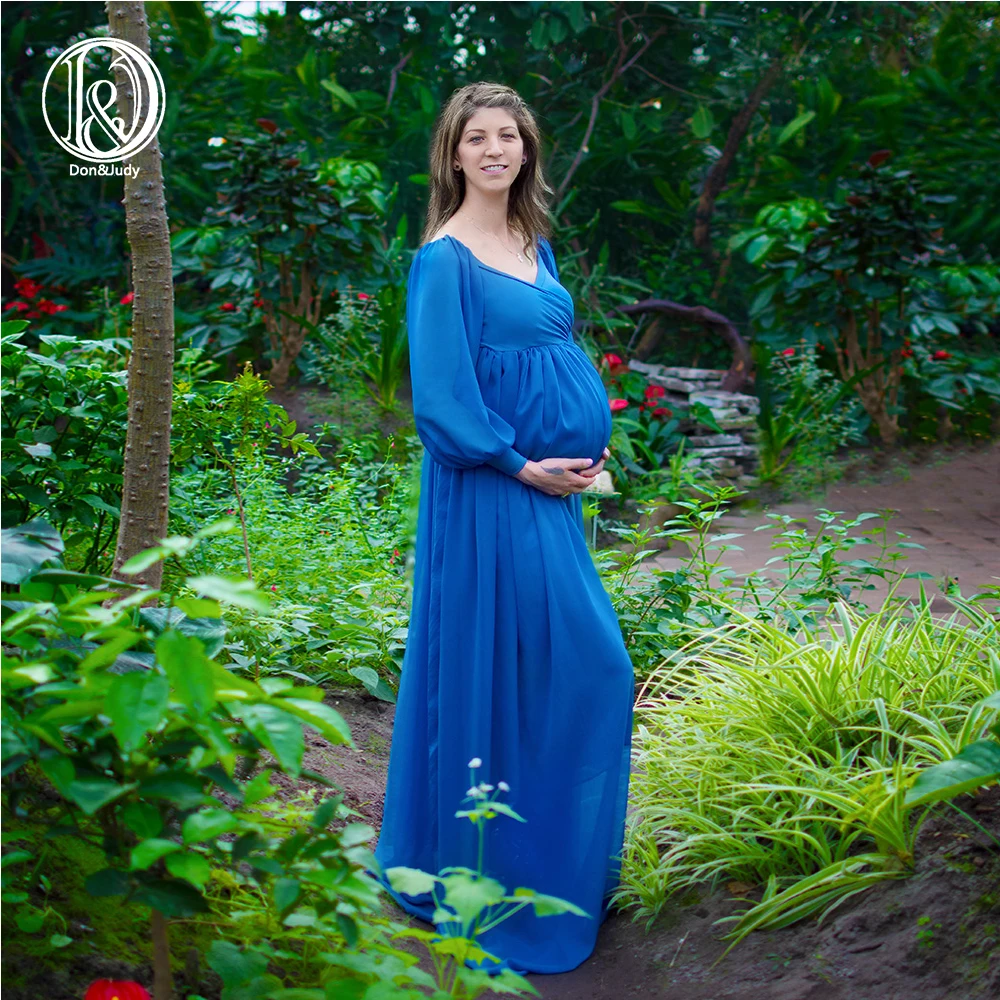 

D&J Dark Blue Long Hubble-bubble Sleeve Maternity Dresses Pregnancy Dress for Pregnant Women Maternity Gown sukienka ciazowa