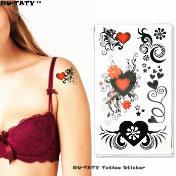

Nu-TATY Black Red Heart Temporary Tattoo Body Art Arm Flash Tattoo Stickers 17*10cm Waterproof Fake Henna Painless Tatto Sticker
