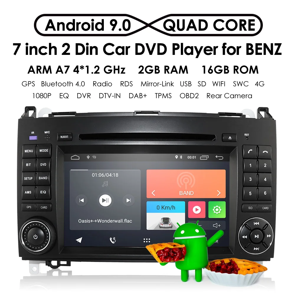 Excellent 7"IPS Touch Screen Android 9.0 Car DVD Player for Mercedes-benz B200 W169 A160 Viano Vito GPS NAVI RADIO BT wifi 3G dvr free map 1