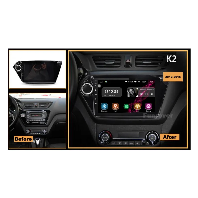 Excellent FUNROVER 2din Android 8.0 car dvd radio for Kia k2 rio 2010 2011 2012 2013 2014 2015 car gps navigation multimedia player stereo 2