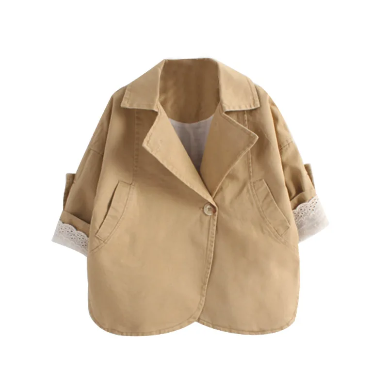 2018 Spring Autumn Fashion 3-5 6 7 8 9 10 Years Child Outerwear Coats Lace Patchwork Baby Kids Girls Three Quarter Sleeve Trench
