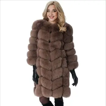 

New Medium Long Fake Fox Fur Jacket Women Winter Faux Fox Fur Jackets Woman Warm Artifical Fox Fur Coats Female Ladies Fur