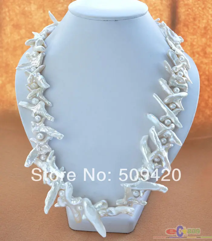 

~~ Free Shipping >>P4178 NATURE 20" WHITE CROSS BAROQUE KESHI REBORN PEARL NECKLACE