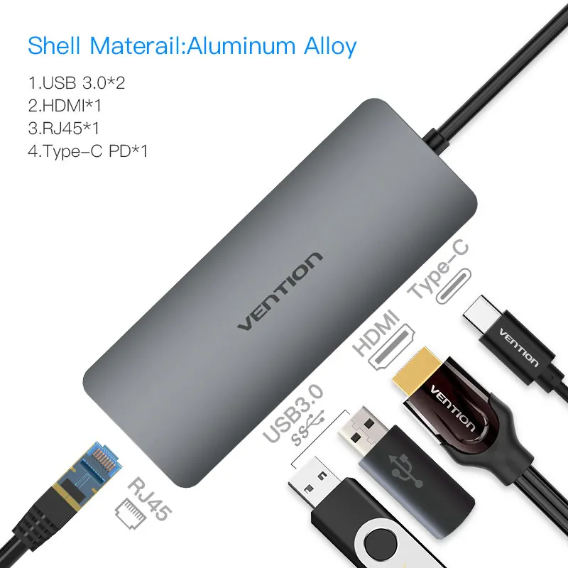 Vention USB C до 3,0 концентратор HDMI RJ45 PD SD/TF кард-ридер адаптер для MacBook samsung S9/S8 huawei P20Pro type-C док-станция - Цвет: 5 in 1