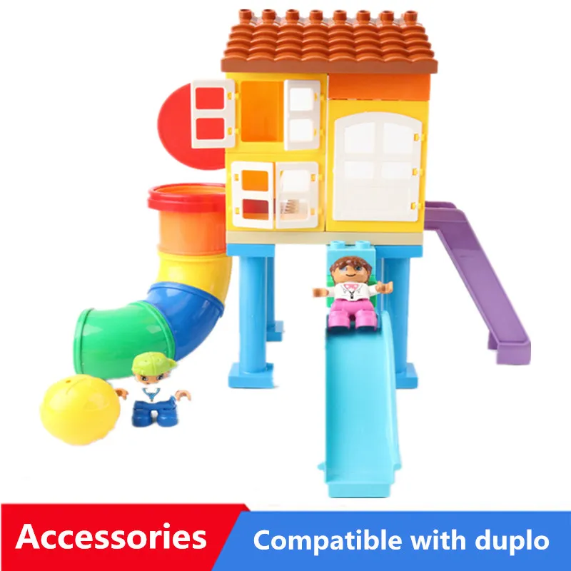 

Big Size DIY Building Blocks Bricks Tube Slide Figures Tree Window Doors Accessories Toys For Boys Compatible with Legoed Duplo