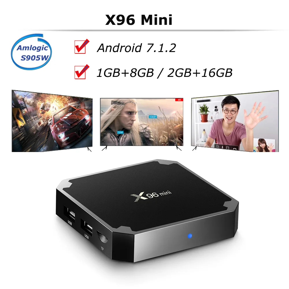 

X96mini Android 7.1 Smart BOX 2GB 16GB Amlogic S905W Quad Core 2.4GHz WiFi Media Player 1GB 8GB X96mini smart Set-top tv Box