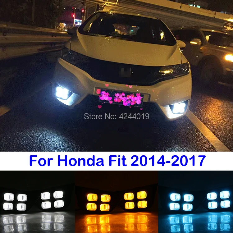 

Day Light Fog Lights Fog Lamps LED Driving Light DRL Daytime Running Lights Yellow Turn Signal Fits 2014-2017 Honda Fit