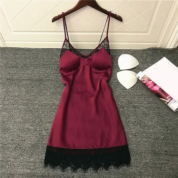 

Sexy Satin Strap Nightdress Babydoll Camis Nightdress Women Sexy Nightgown Satin Nightwear night dress sleepwear nightdress #15