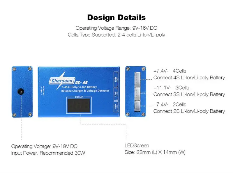 Charsoon DC-4S 2-4S цифровой экран Li-poly/Li-ion батарея баланс зарядное устройство детектор напряжения адаптер питания для моделей RC