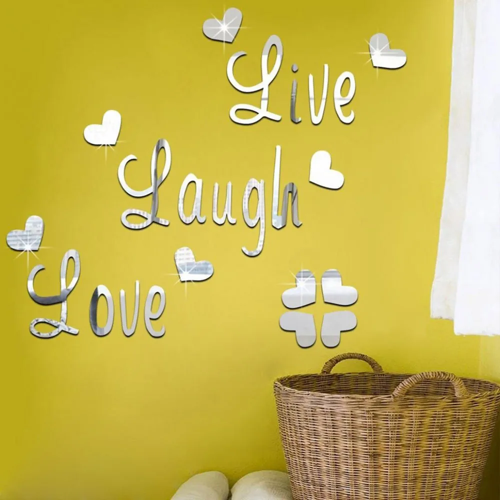 1 مجموعة DIY الحياة الحب ابتسامة زهرة نوع زهرة الاكريليك مرآة تأثير ملصقات جدار غرفة نوم ملصقات جدار المنزل الديكور
