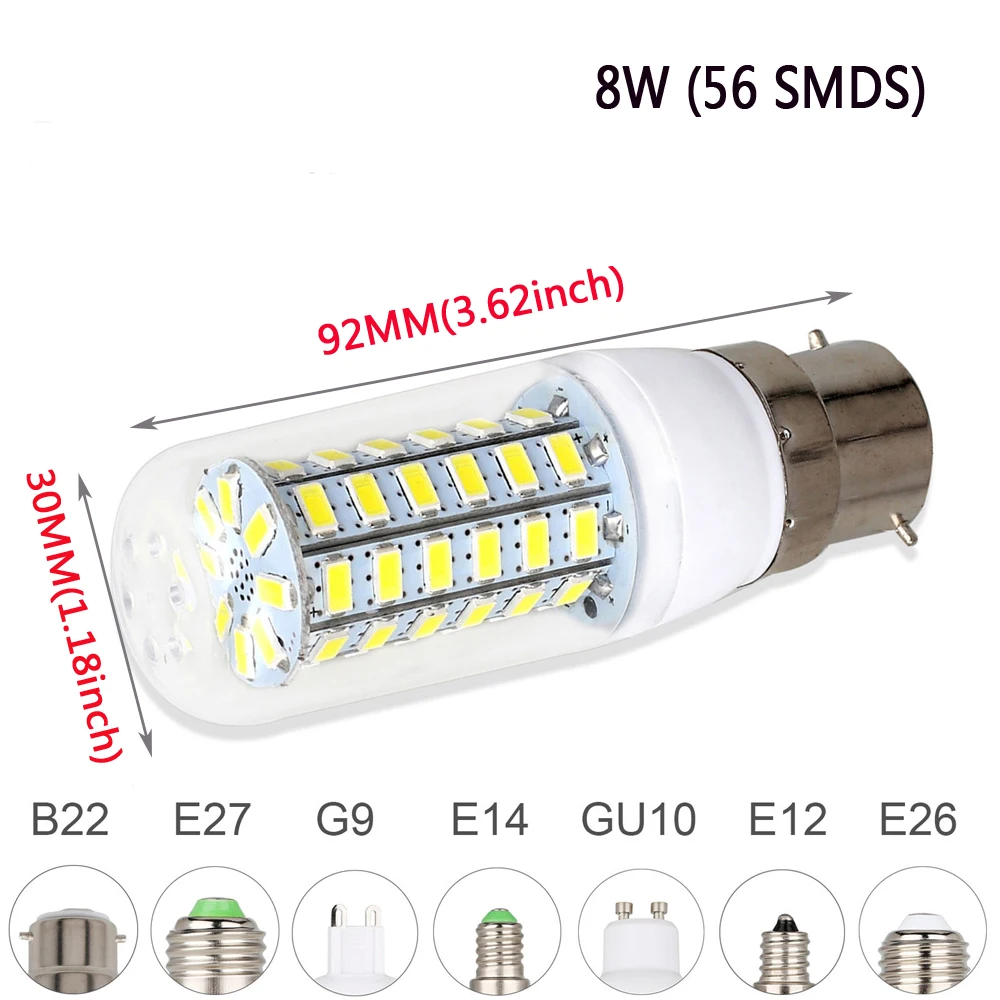 E27 E26 B22 E12 E14 GU10 G9 Тип цоколя 5730 SMD чип-диод лампочка светодиодное освещение кукурузы лампа Светодиодная лампа накаливания светильник лампочка 110V