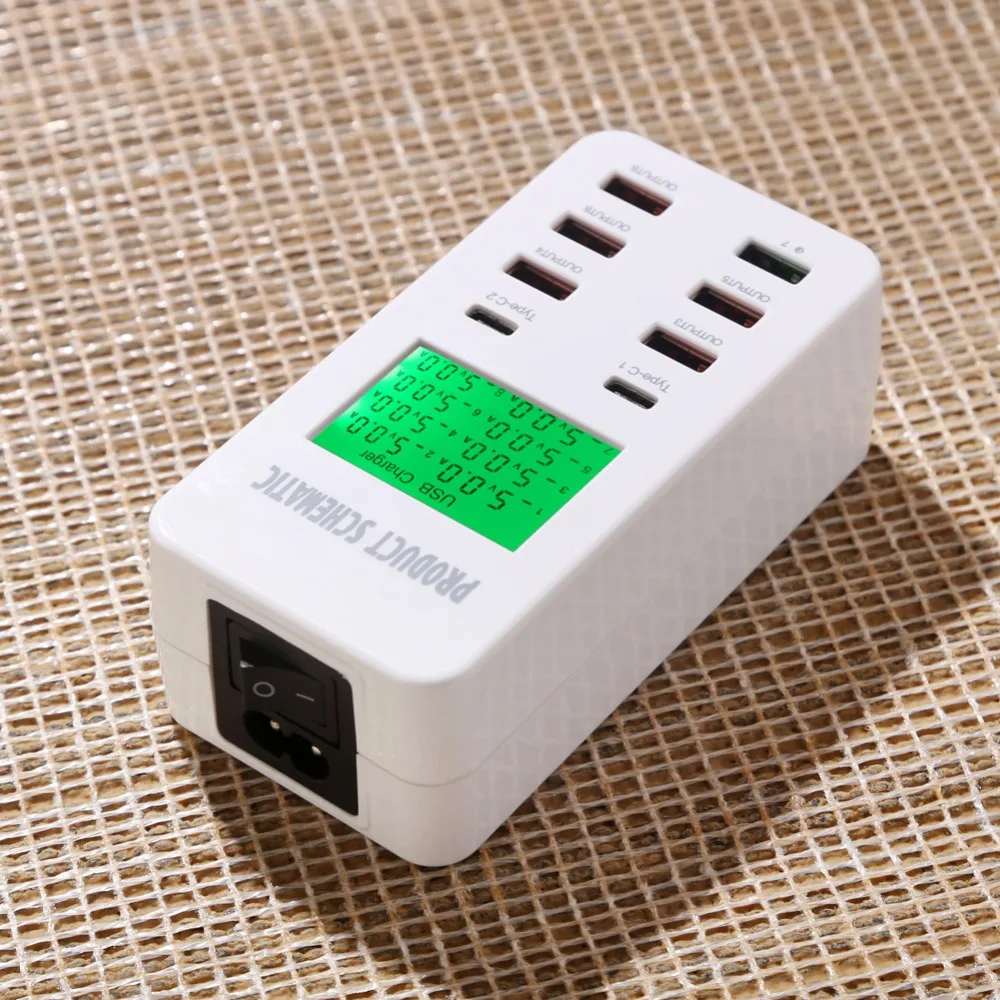 USB Настольная зарядная станция 8 портов USB настенное зарядное устройство с быстрой зарядной розеткой USB концентратор ЖК-дисплей и умный IC автоматическое обнаружение технологии