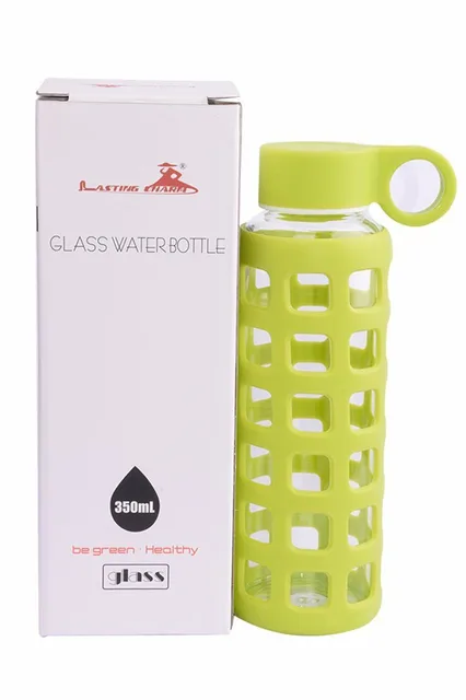 Premium Glass Water Bottle with Silicone Sleeve & Stainless Steel Lid Insert, 12OZ