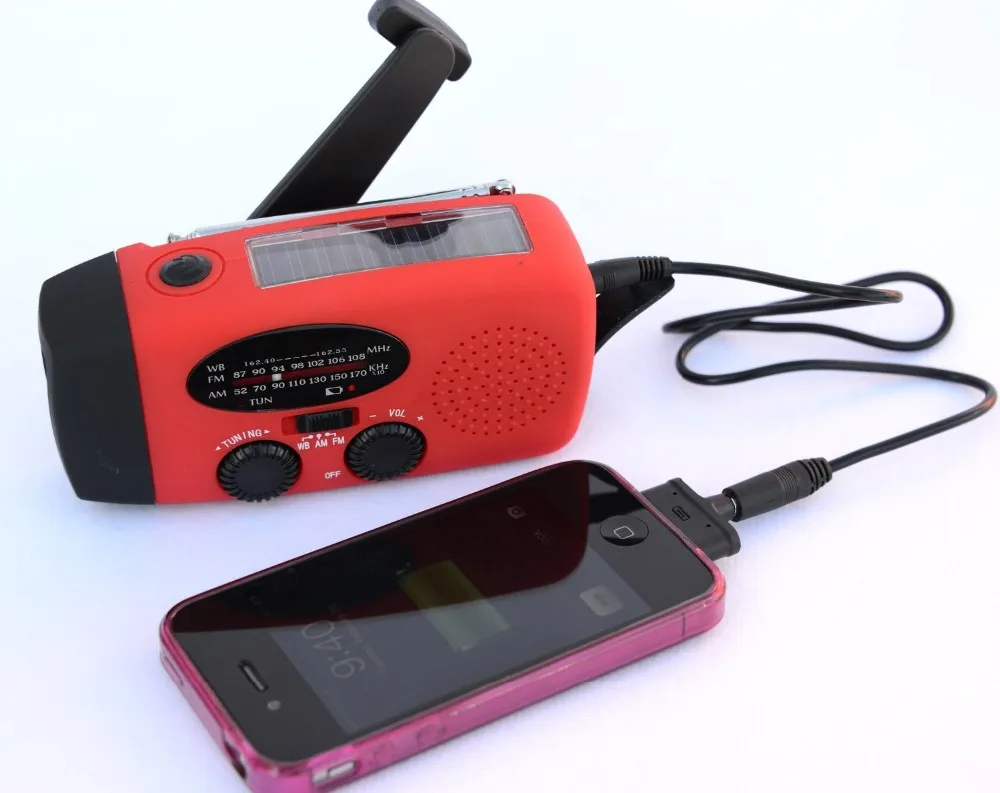 HOT Emergency Solar Crank Dynamo Radio with AM FM Flashlight USB Charger-Red wis