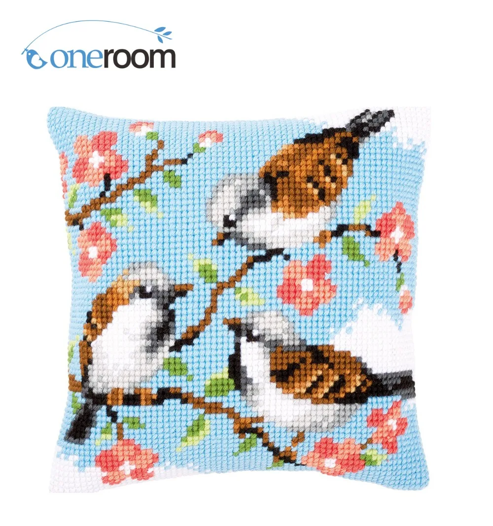 

CX0790 birds on branches Acrylic Yarn Embroidery Pillow Tapestry Cushion Front Cross Stitch Pillowcase DIY needlework
