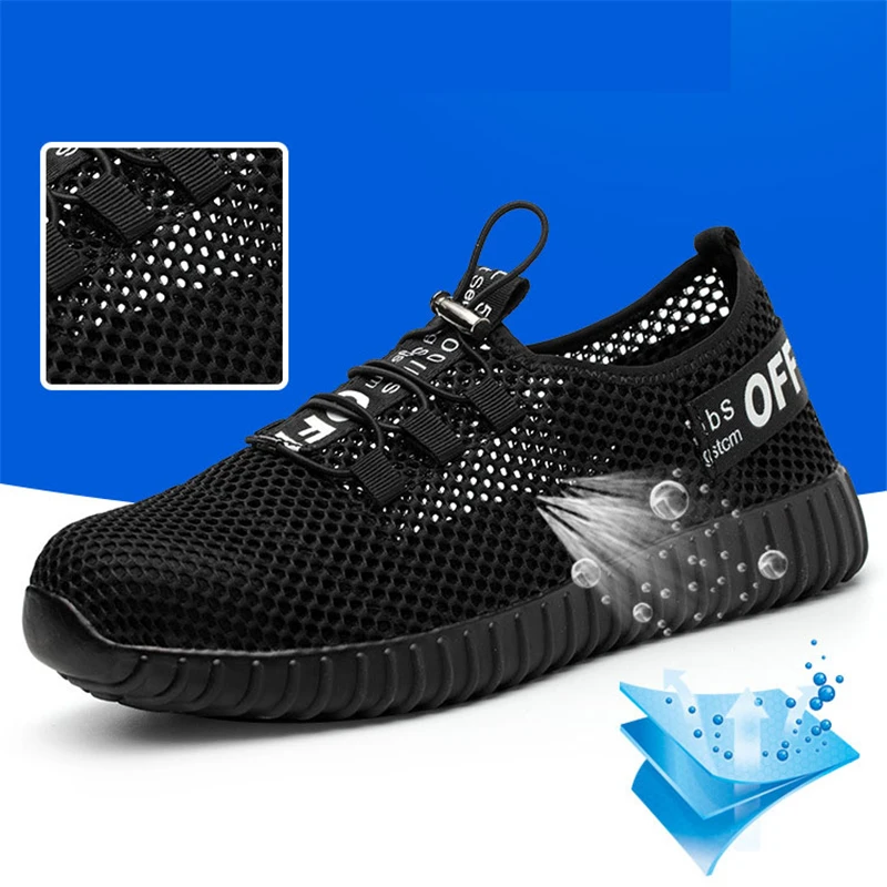JUNSRM/Мужская защитная обувь; дышащие летние ботинки; Женская Мужская обувь для работы со стальным носком, с противоскользящим покрытием; размеры 36-46