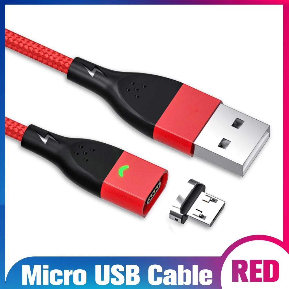 ANMONE usb type C Магнитный кабель Micro USB шнур для быстрой зарядки 1 м 2 м светодиодный индикатор синхронизации данных Магнитный зарядный провод для мобильного телефона - Цвет: Red micro cable