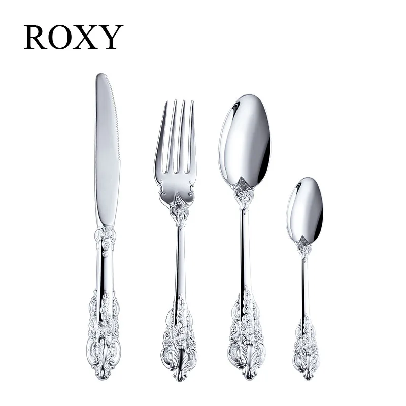 

4Pcs/set Silver Flatware Set Cutlery Set Dinner Set Tableware Silverware Dinner Fork Spoon Knife Drop Shipping