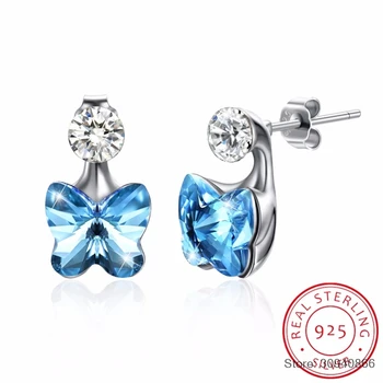 

SMTCAT Crystal from S925 Sterling Silver Jewelry Stud Earrings Women Earring Butterfly Shape Austrian Rhinestone New