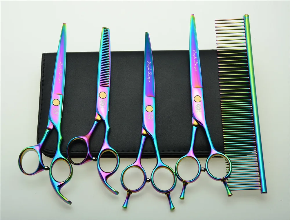 5Pcs Set 7'' 19.5cm Colorful Professional Hair Hairdressing Scissors Comb+ Cutting Shears+Thinning +UP/Down Curved Shears Z3002C 5Pcs Set 7'' 19.5cm Colorful Professional Hair Hairdressing Scissors Comb+ Cutting Shears+Thinning +UP/Down Curved Shears Z3002C