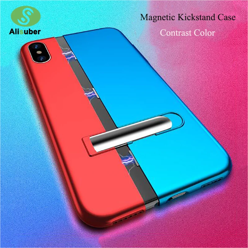 

Magnetic Kickstand Phone Case For iPhone XS Max XR Contrast Color Magnetic Adsorption PC Back Cases For iPhone X 8 7 Plus Coque