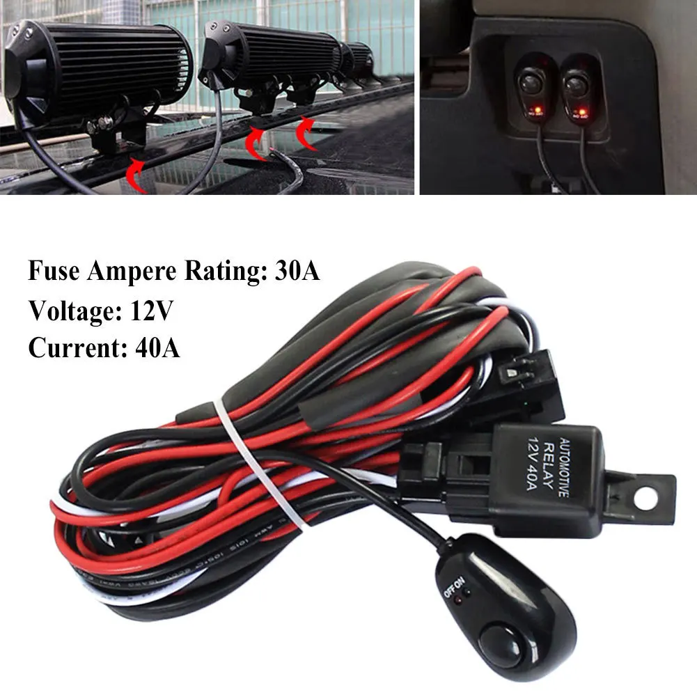 1 for 2 Car Fog Light LED Light Strip Switch Wiring Harness Kit With