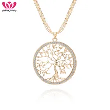 

Women Fashion Jewelry Necklace Silver Tree Of Life Pendant Round Rhinestone Statement Jewelry For Women Sweater Chains Necklace