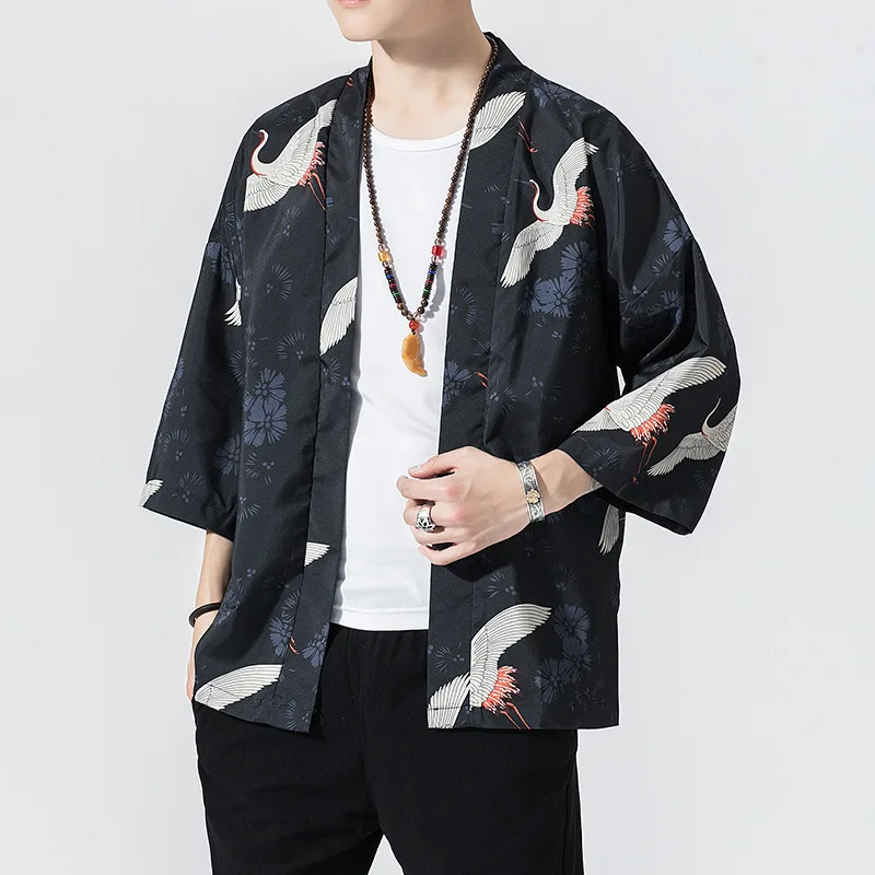 

2019 Japanese Printed Kimono Jackets Men Harajuku Cardigan Jacket Casual Streetwear Outerwear Loose Vintage Windbreaker Clothes