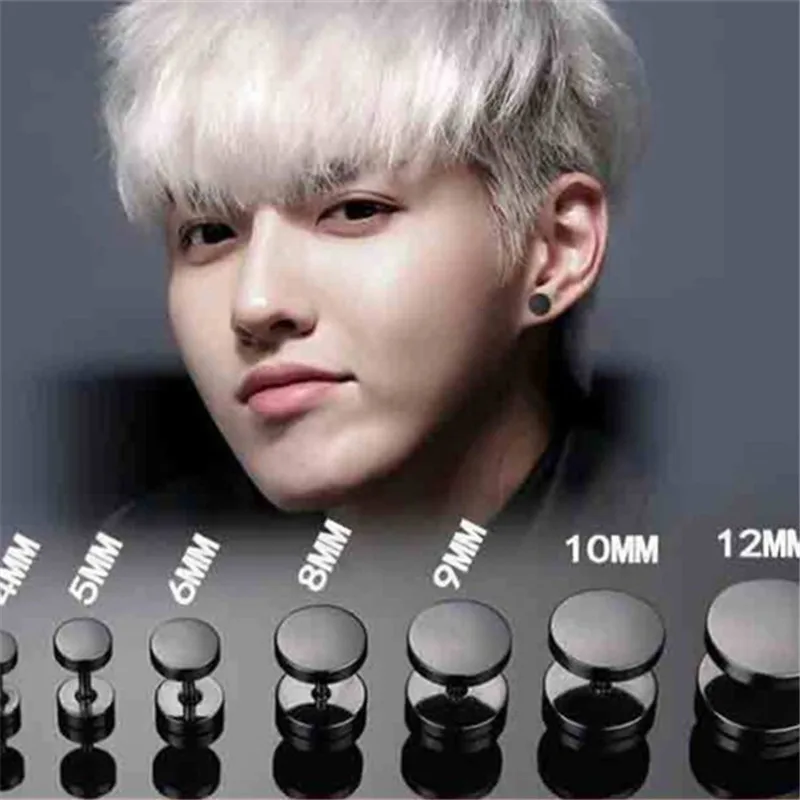 Fashion Double Round Metal Earrings Push-Back Geometric Women Men Black Earrings Trendy Punk Stud Earrings